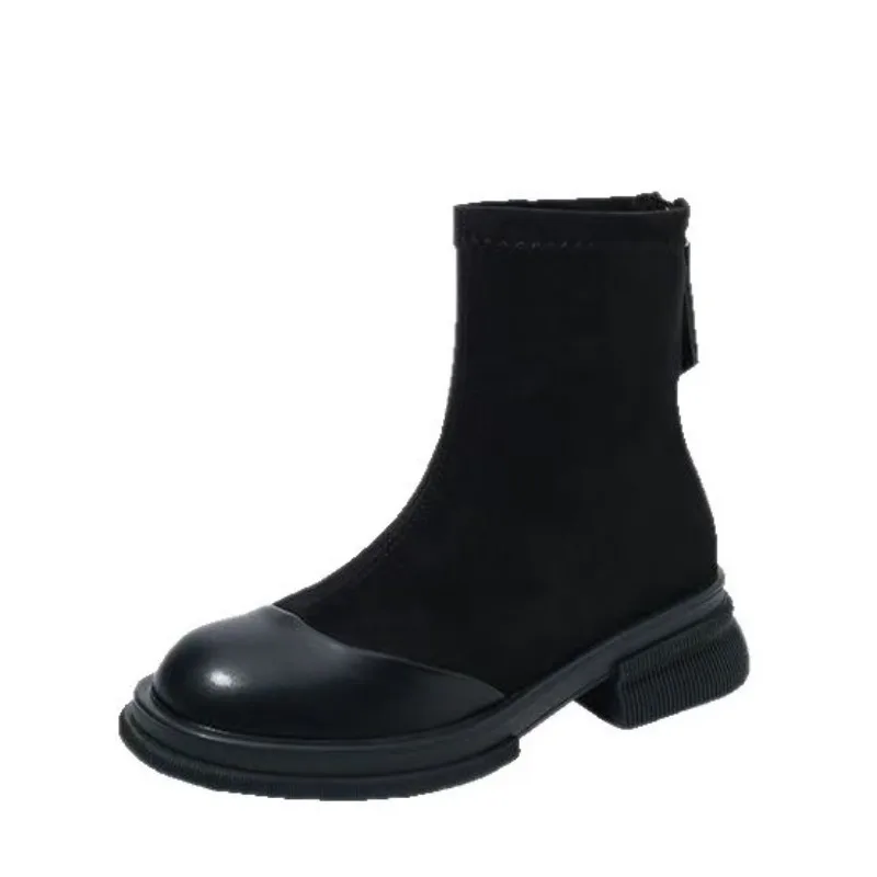 Ankle Boots for Women Suede Upper Platform Boots Back Zipper Thick Heel Shoes for Woman 2025 Trend Spring Commuting Botas Mujer