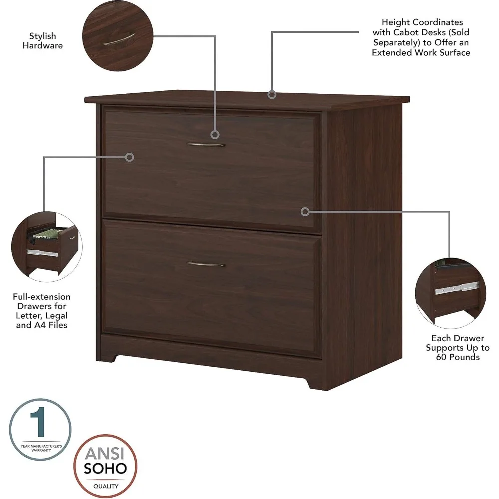 Modern Walnut 60W L-Shaped Desk with Hutch and File Cabinet