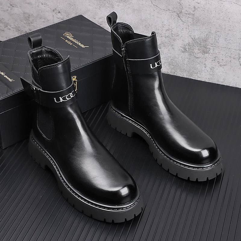 New Arrival Men Fashion Casual Ankle Chelsea Boots Autumn Winter Luxury Designer Youth Trending Metal Decoration Sneakers