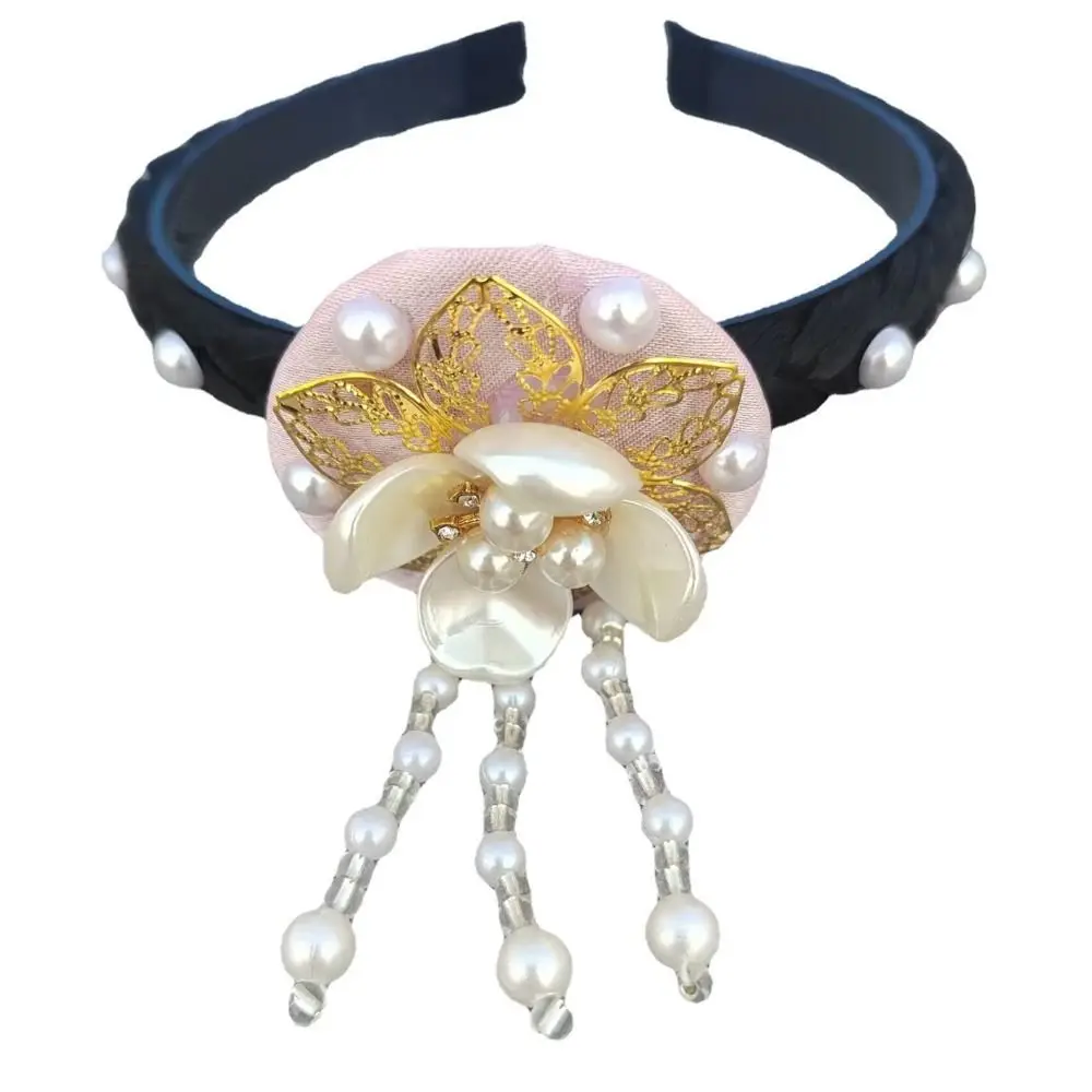 Sweet Flower Korean Headband Tassels Beaded Hanbok Hairband Pearl Ethnic Style Stage Dance Hair Hoop Ladies