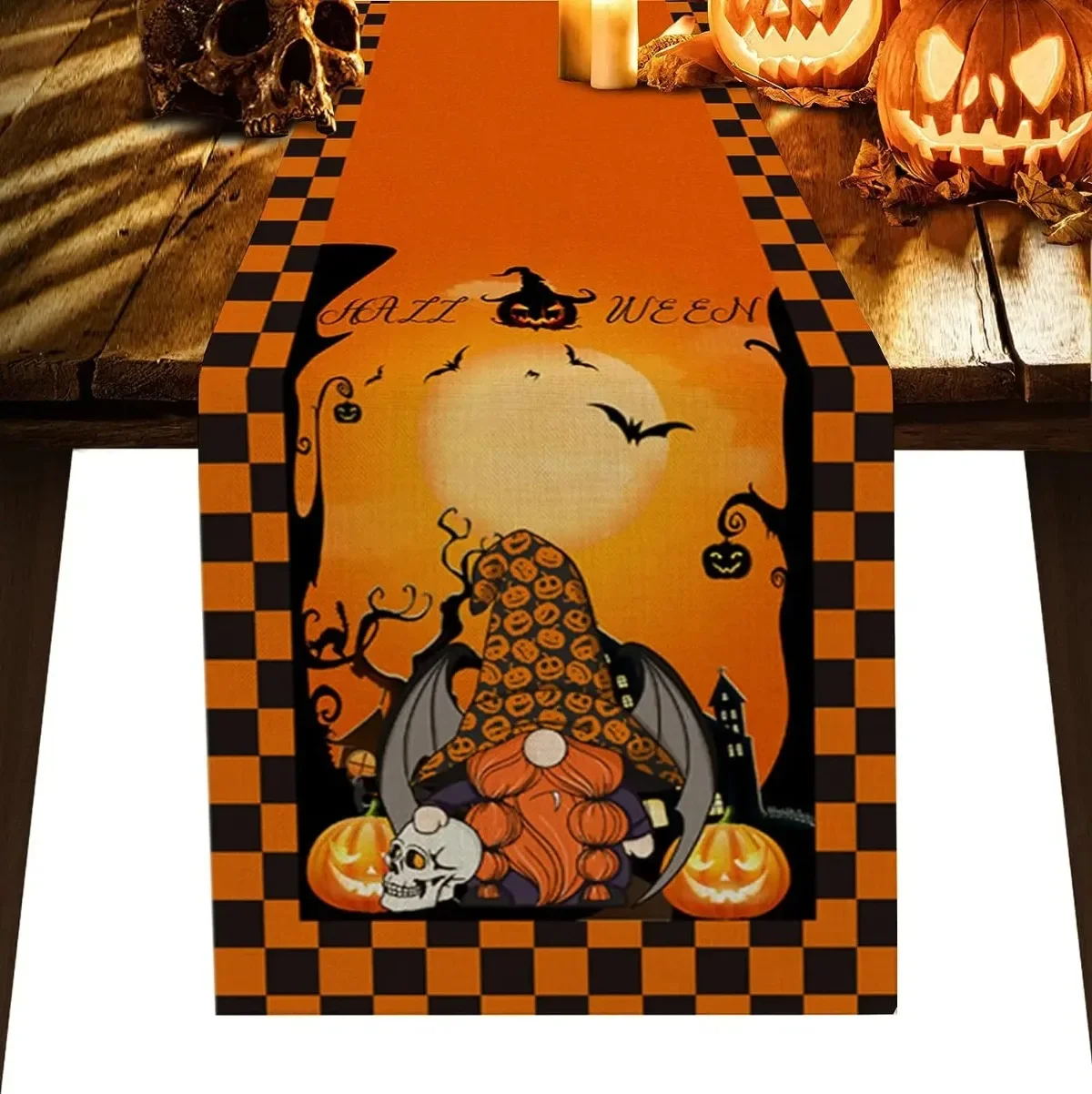 Halloween Farm Truck Pumpkin Bat Linen Table Runners Dresser Scarf for Kitchen Farmhouse Decoration