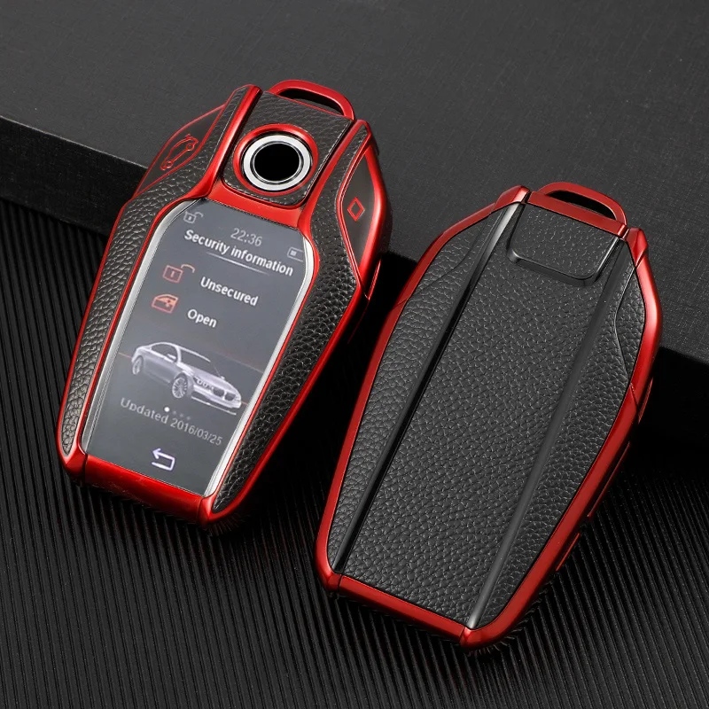TPU+Leather LED Display Car Key Case Cover For BMW 5 7 Series G01 X3 G02 X4 G05 X5 G07 X7 G12 G11 G30 G32 G31 i8 I12 I15 Car Bag