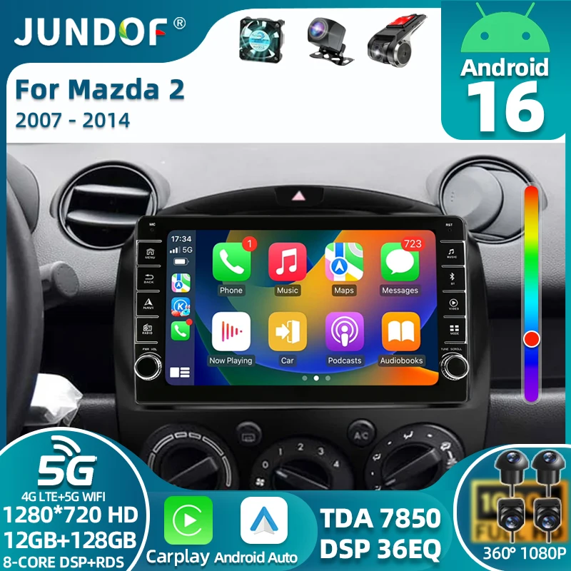 

Android 16 Carplay Auto Screen Car Radio Multimedia Player For Mazda 2 2007 - 2014 WIFI+4G Autoradio Stereo 2din Snapdragon