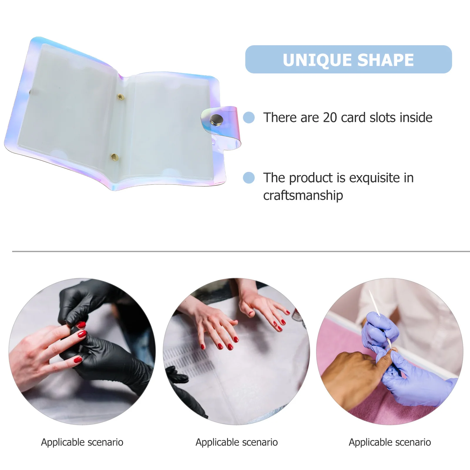 حامل قالب ختم الأظافر 20 مساحة حماية حقيبة مدمجة متعددة البطاقات لملحقات المانيكير الأنيقة