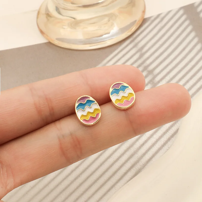 Creative Cartoon Easter Egg Stud Earrings For Women Vintage Easter Colorful Round Shaped Earrings Personality Party Jewelry