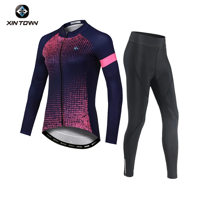 XINTOWN New Letter Print Summer Women's Long Sleeve Cycling Suit Racing Bike Clothing