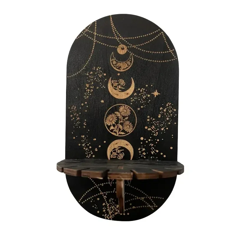 

1pc Crystal Shelf Display Wall Stand Wooden Holderrack Base Floating Shelves Decorative Style Bohemian Hanging Stand Decoration