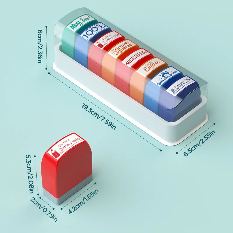 8 Stempel Spanyol Warna-warni Stempel Kelas Insentif Guru Stempel Hadiah Pekerjaan Rumah Tanda Tangan Sekolah Dasar Stempel Hadiah Guru