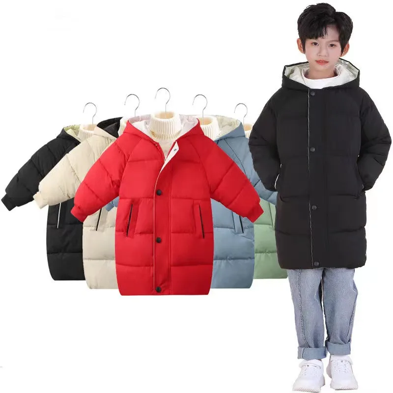 

New Children's Down Cotton Clothes Boys Mid length Cotton Coat Girls Thickened and Warm Medium to Large Childrens Cotton Clothes