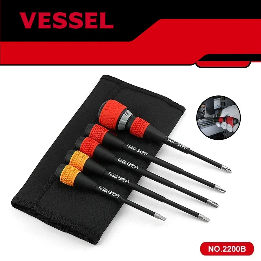 Genuine VESSEL NO.2200 5Pcs Set 5 Pcs Ball Ratchet Grip Screwdriver Set Suitable For Phillips And Slotted Screws Hand Tools El