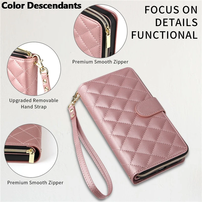Lanyard Leather Zipper Wallet Card Phone Case for Samsung Galaxy S24 Ultra S23 Plus S22 S21 FE Crossbody Flip Cover
