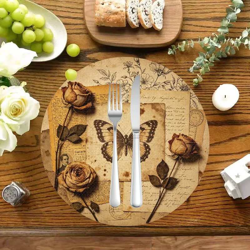 VIKAMA Black And White Circular Linen Placemat Heat-Insulating Washable Wear-Resistant Dining Table Mat Dining Table Decoration
