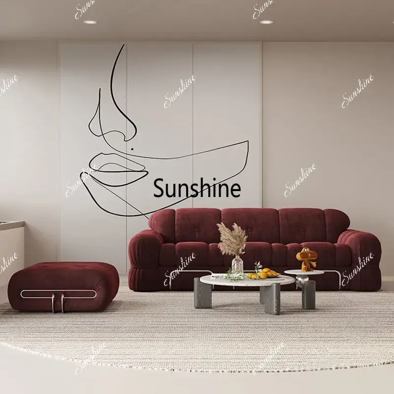 French retro light luxury steel teeth small apartment living room three people straight row sofa