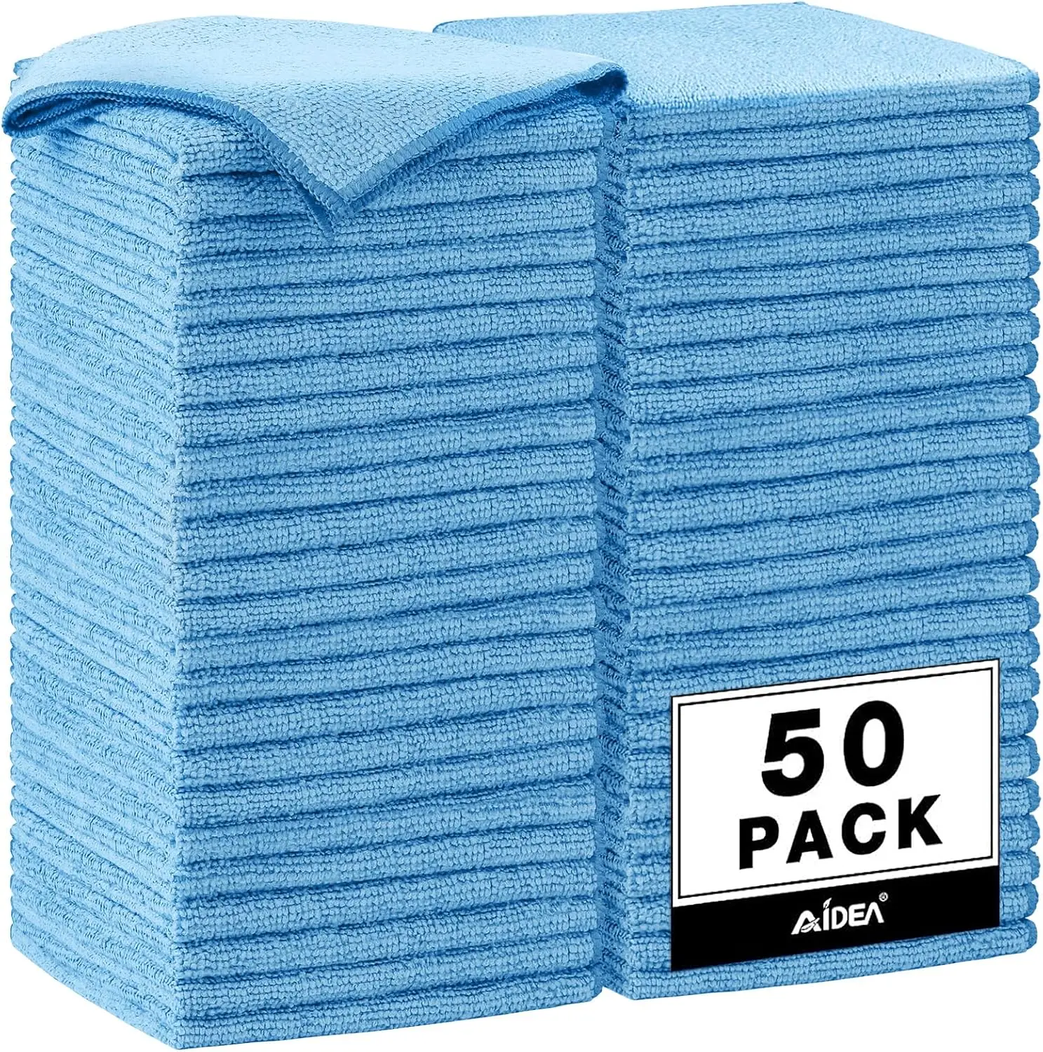 

Microfiber Cleaning Cloths, 50PK Blue Rags for Cars, House, Kitchen, Lint-Free Absorbent Towels 12x12