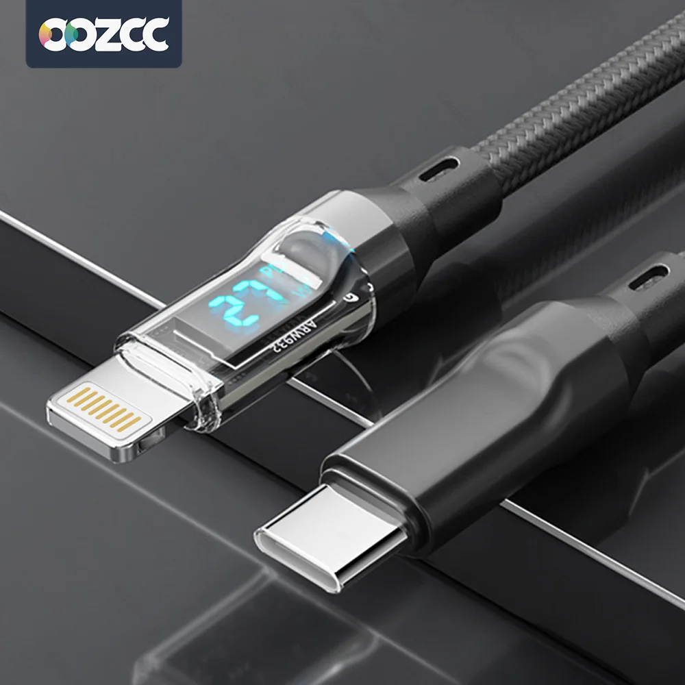 PD 27W snellaadkabel LCD-scherm Transparante schaal Gegevensoverdracht, USB A Type-C naar Lightning-snoer voor iPhone 14 Pro Max/13/12
