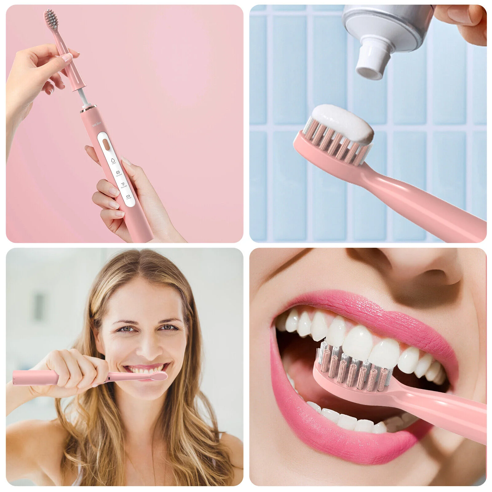 SEJOY Electric Sonic Tooth Brush for Adult USB Rechargeable Electric Toothbrush Washable with 7 pcs Replacement Heads