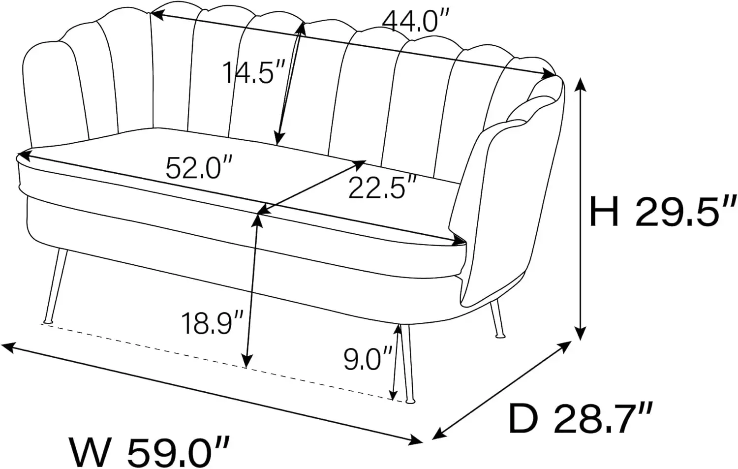 Wide Modern Boucle Loveseat Small Sofa Small Mini Room Couch 2-Seater Sofa with Gold Metal Legs