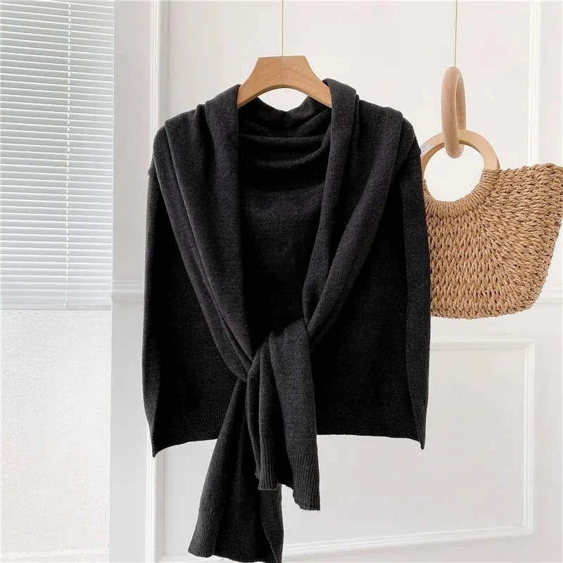 Knitted Shawl Women Autumn Winter Korean Solid Color Warm Scarf Casual Poncho Femme Irregular Fashion Tops