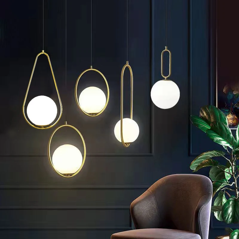 Modern White Glass Ball LED Pendant Lamp Dining Room Chandeliers Home Decoration Applicable Hanging Light Hall Bed Room Lighting