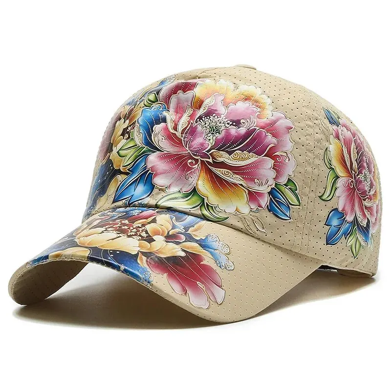 Summer Quick Dry Baseball Cap Men\'s and Women\'s Flower Sun Hats Printed Chinese Style Floral Sun Hats Outdoor Hats