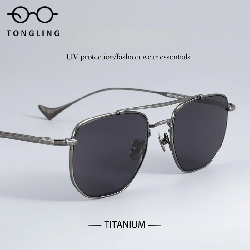 

Top-notch designer retro men trend pure titanium double-beam square frame women fashionable high-end sun protection sunglasses