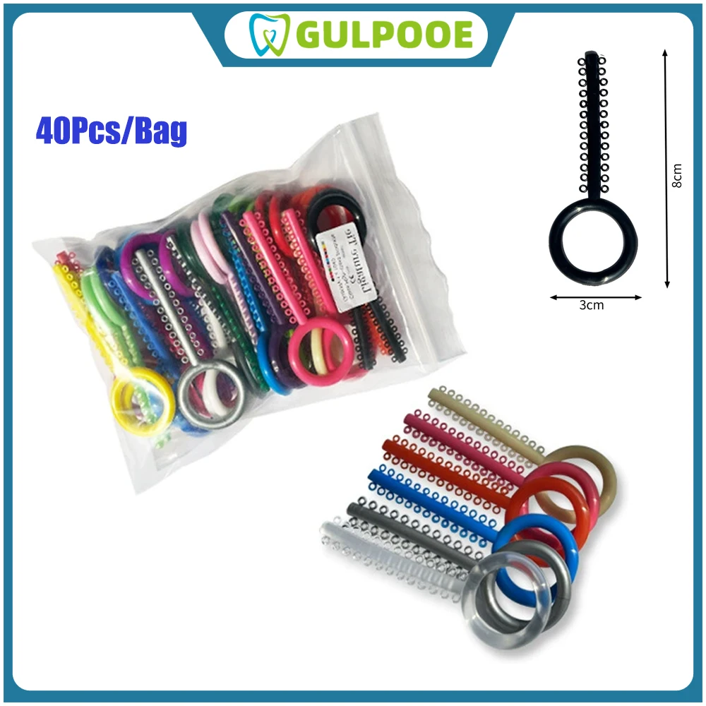 GULPOOE 40Pcs Dental Elastic Ligatie Ties Orthodontic Elastomeric Rubber Band Colourful Ring for Bracket Dentistry Materials