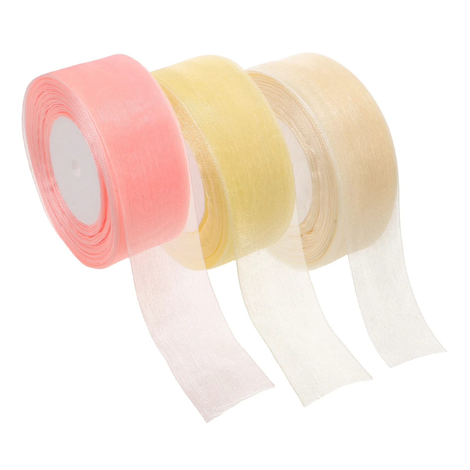 

3 Roll Sheer Organza Ribbon Transparent Fabric for Gift Box Wrapping DIY Bow Cake Decoration Holiday Party Craft Packaging