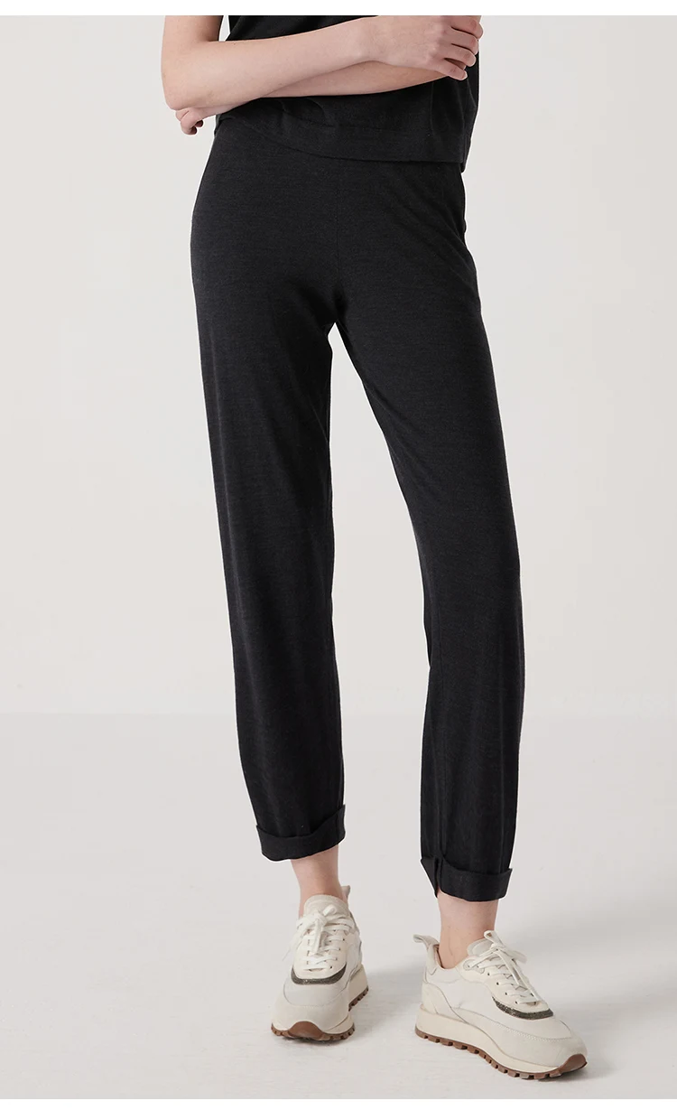 BC1101 Luxury Women's Silk Blend Merino Wool Pants High Quality Long Trousers 30% Silk 70% Wool Wear