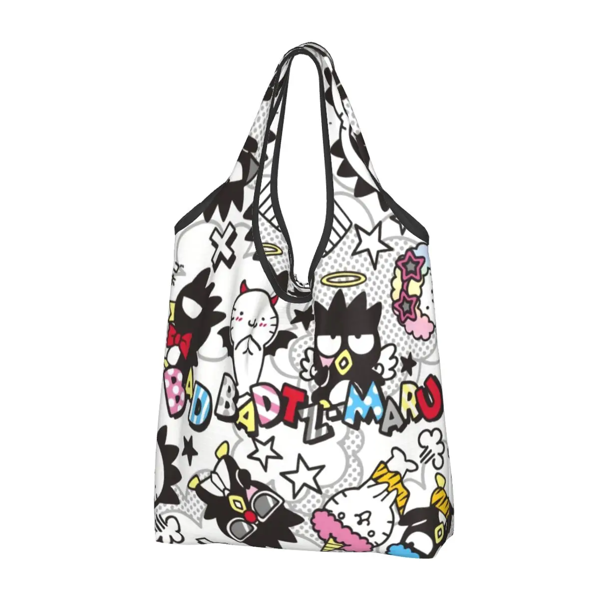 Custom BAD Badtz-Maru Sanrio Cartoon XO Child Shopping Bag Women Portable Big Capacity Groceries Tote Shopper Bags