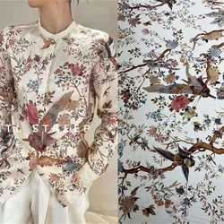 D Family's Best-selling Bird Pattern Printing Twill Satin Natural Silk Fabric Positioning 90cm High-end Shirt Clothing Material