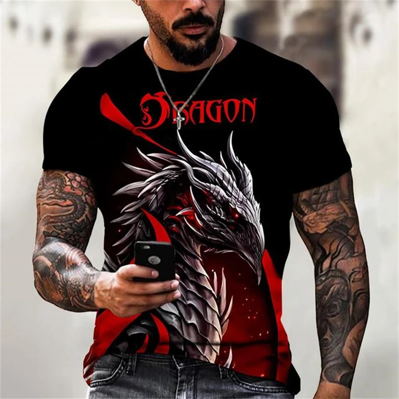 Fashion 3D Dragon Printed T Shirt For Men Hip Hop Trend Harajuku Casual O-neck Short Sleeve Loose