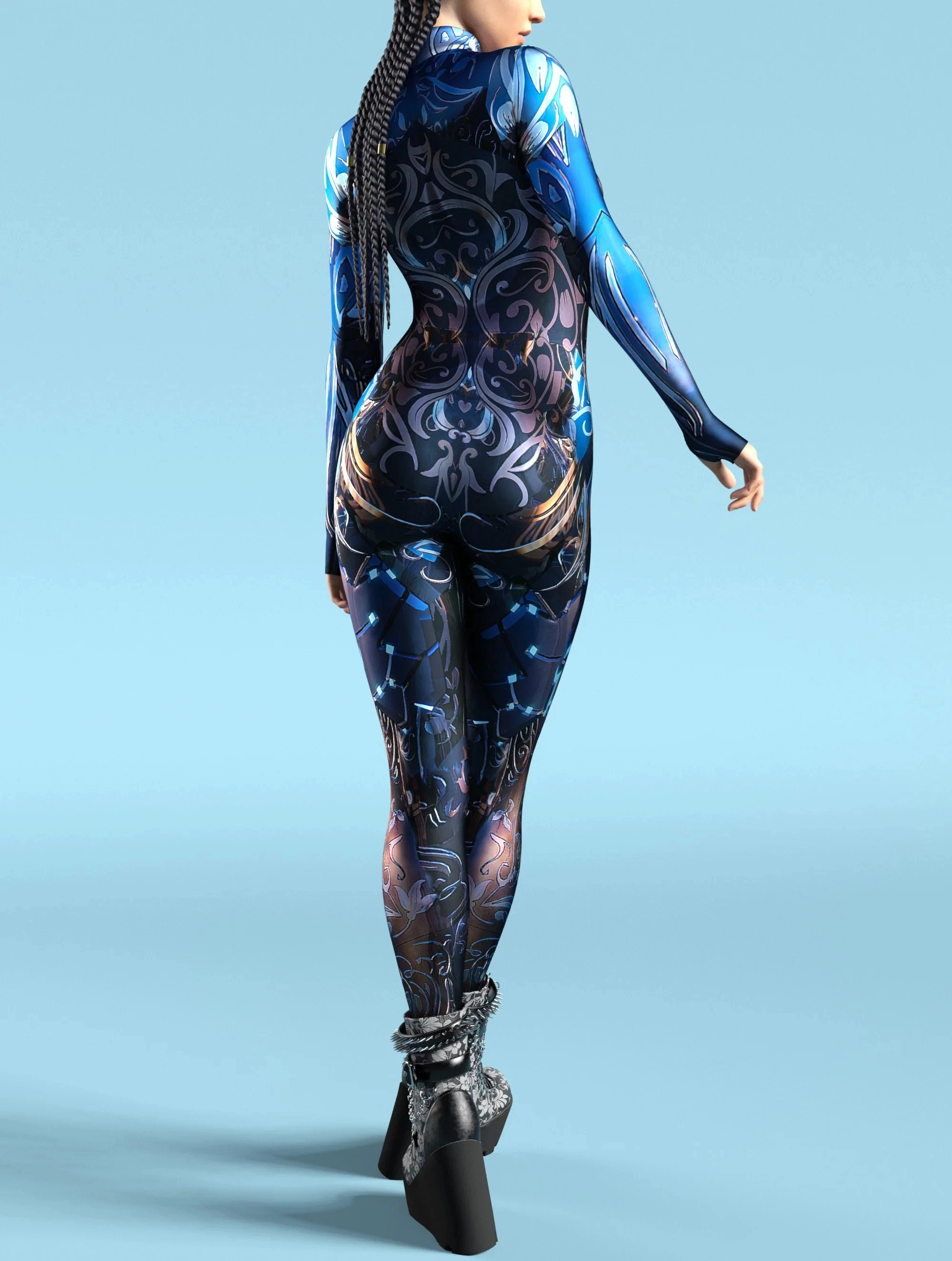 Damen Kunst Unregelmäßige Linien Jumpsuit Catsuit Farbig Bedruckter Sexy Bodysuit Karneval Halloween Party Cosplay Zentai Anzug Rave Outfit – Detail 7