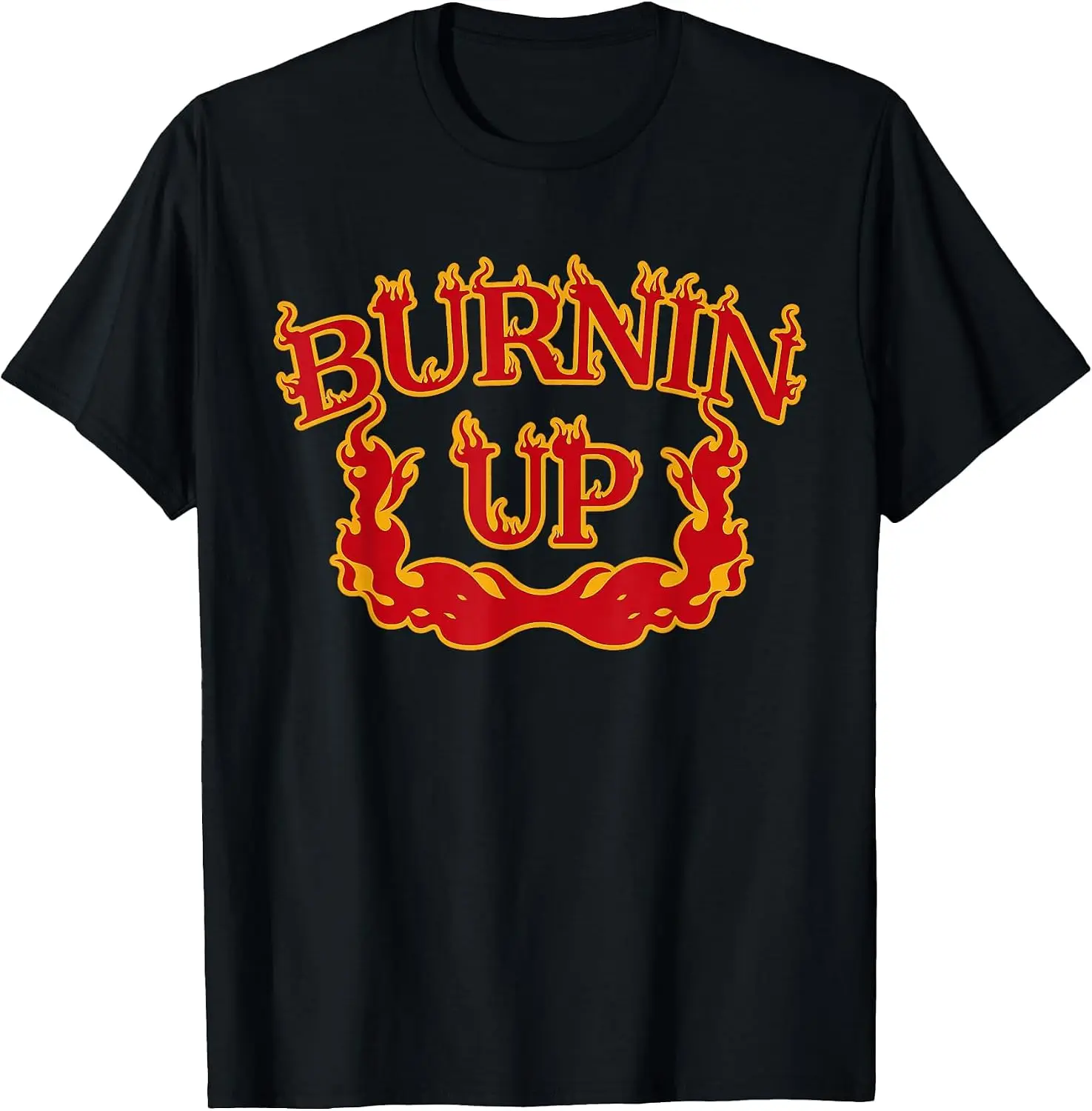 Burnin Up Vintage Flames T-Shirt Unisex Vintage Graphic Print T‑Shirt Retro Aesthetic Crew Neck Short Sleeve Soft Cotton Tee Casual Streetwear Tops Men.Unisex Holiday Festive Graphic Tee Party
