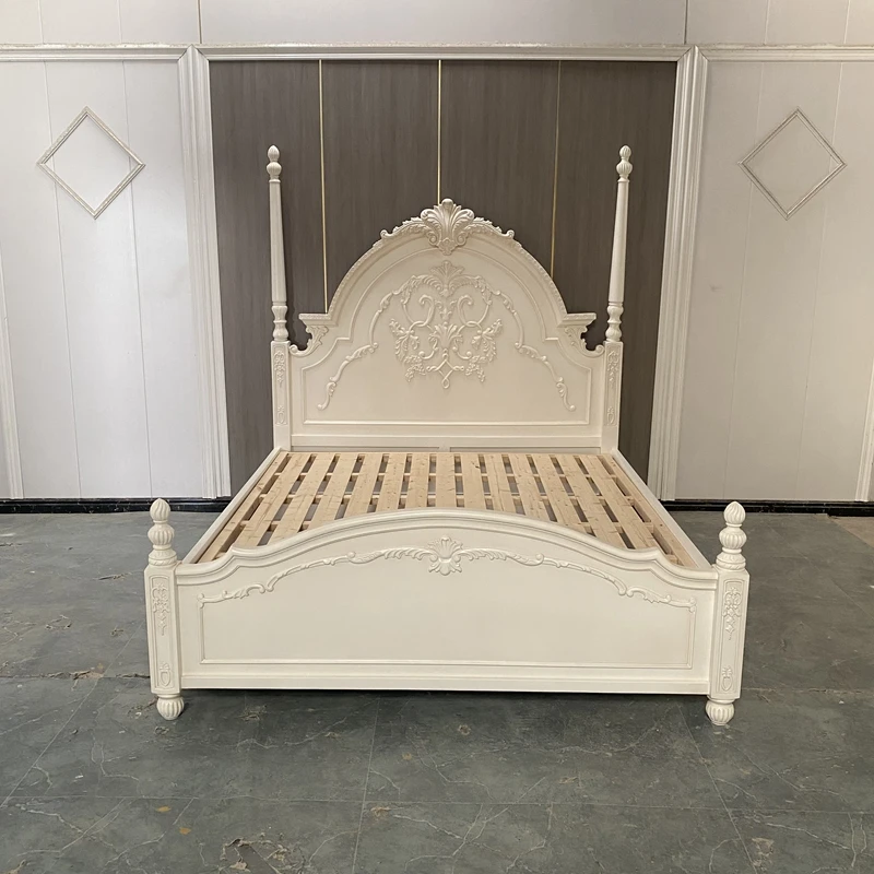 سرير مزدوج فرنسي عتيق من الخشب الصلب الأمريكي المنحوت على شكل زهرة سرير الأميرة بطول 1.8 متر سرير على طراز المحكمة الأوروبية بطول 2 متر للزواج