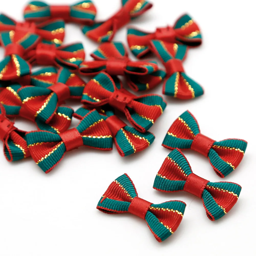 DIY 50 개/대 크리스마스 장식 활 장식품 레드 그린 나비 매듭 크리스마스 트리 펜던트 새해 축제 파티 홈 장식