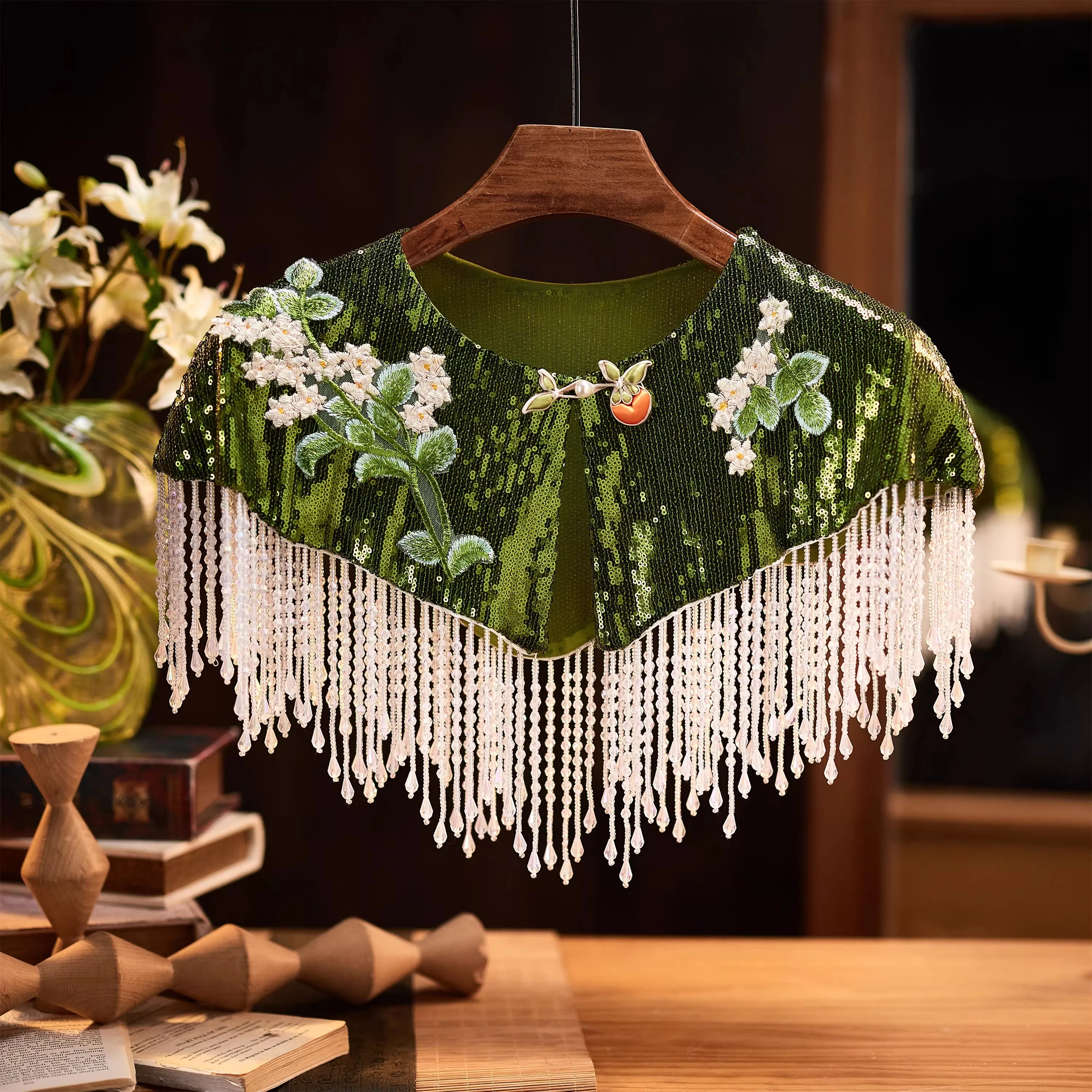 Embroidery Pashmina - Ręcznie Robiona Zielona Haftowana Chusta, Wszechstronna