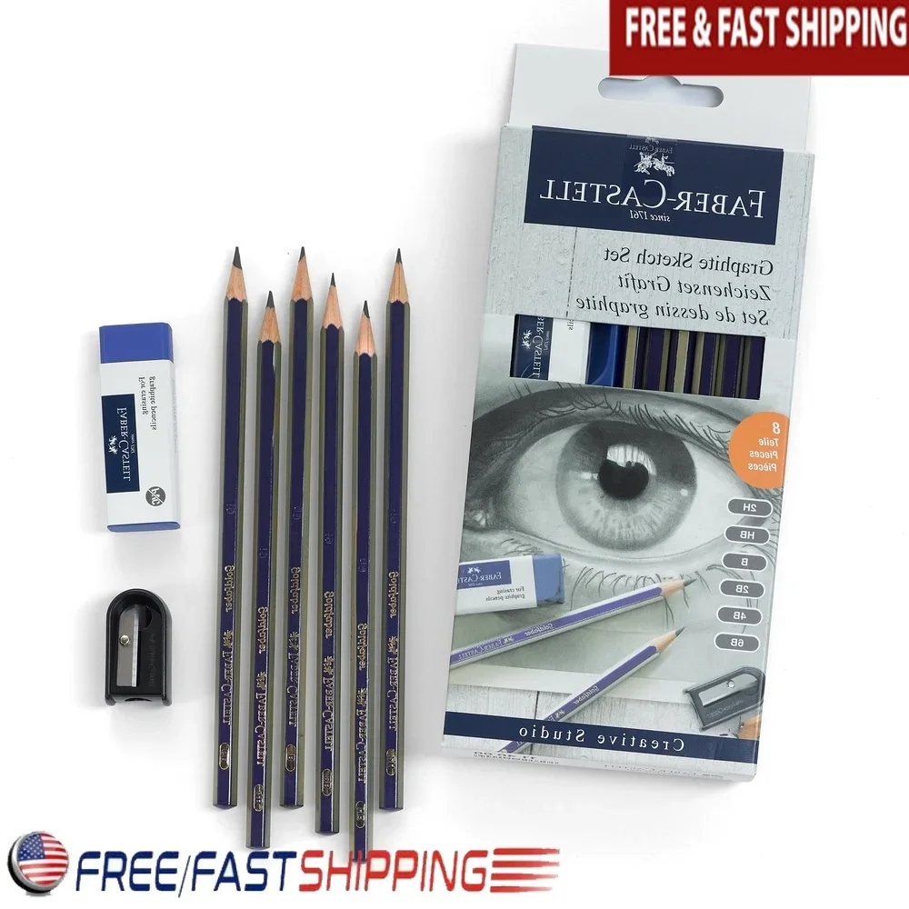 

Graphite Sketch Set Drawing Shading and Illustrations 6 Degrees Lead Hardness 2H HB B 2B 4B 6B Sharpener Eraser Included