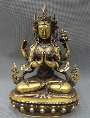 

11" Tibet budista Bronze deusa 4 Chenrezig Crafts Home Furnishing Arts pure copper