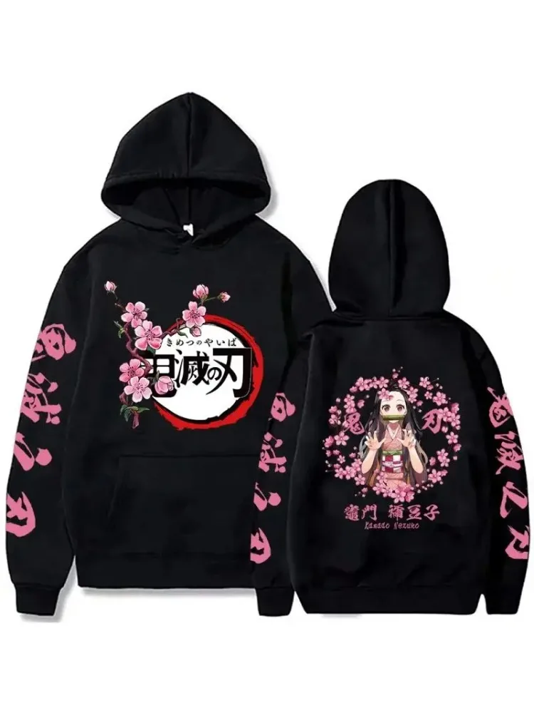 Japanischer Anime Demon Slayer Plus Size Hoodie Damen Sweatshirts Kamado Nezuko Print Kapuzenpullover Harajuku Mädchen und Junge Casual Pullover – Detail 3