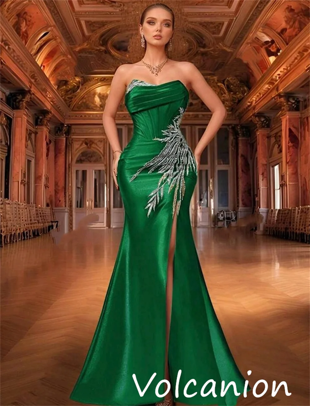 Abiti lunghi senza spalline a tromba con pieghe in paillettes eleganti alla moda personalizzati Abiti lunghi su misura per occasioni formali