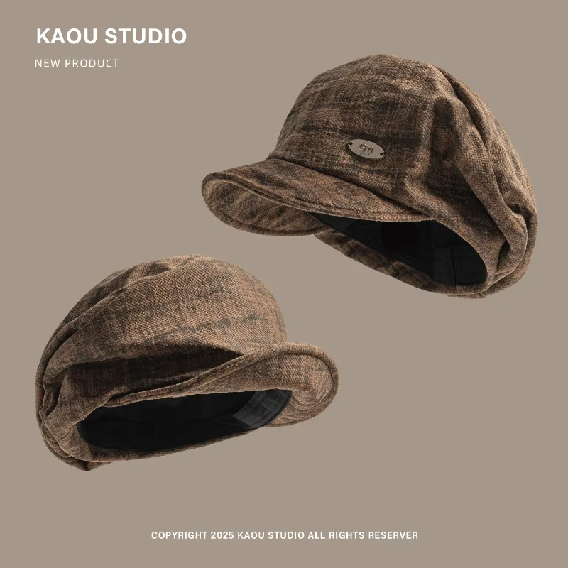 

Spring and Autumn Travel Atmosphere Versatile Casual Berets for Women Niche Japanese Retro Pleated Design Yuppie Painter Hat