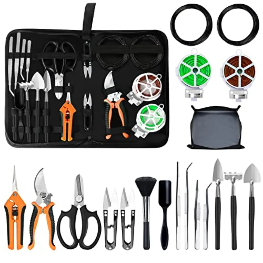 

Bonsai Tools Set 20 Pcs Gardening Succulent Tree Indoor Beginner Tool Kit Include 262 Feet Bonsai Wire 29.5"x29.5" Plant Repott