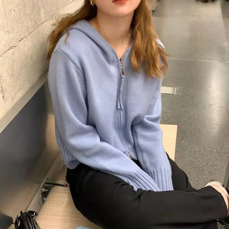 JFUNCY Women Hooded Sweater Knitted Cardigan 2022 Autumn Winter Knit Tops Korean Fashion Female Coat Sweaters Slim Jackets