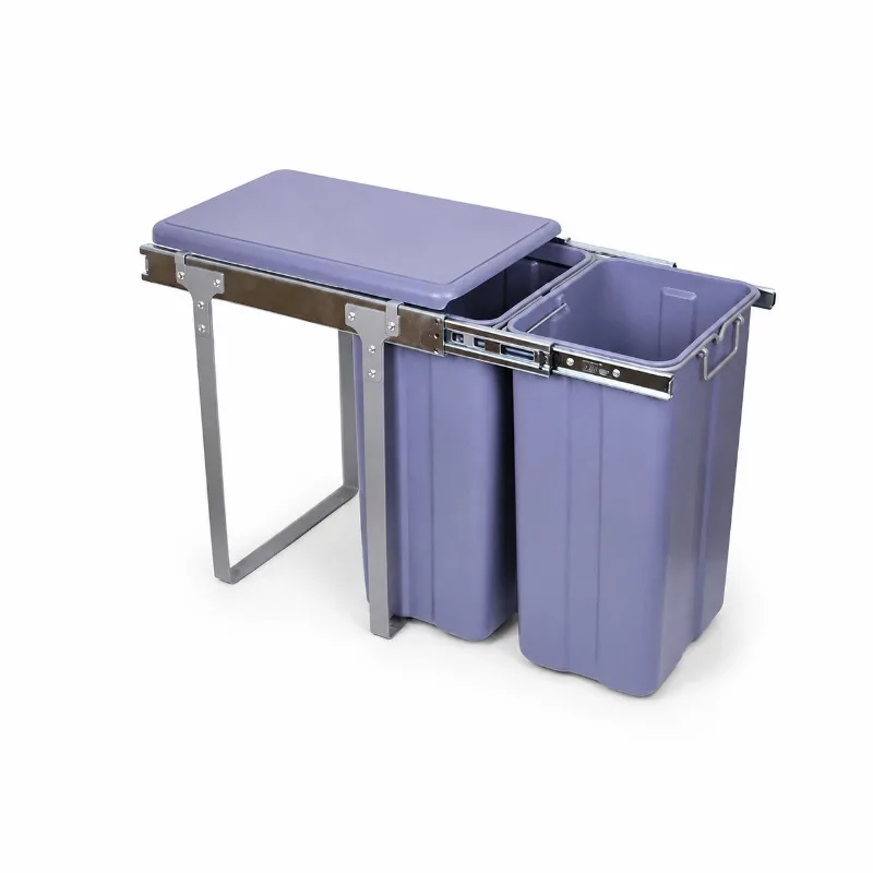 Kitchen Built-in Pull Out Trash Can, Hidden Dual Bin with Lid, Cabinet Waste Sorting Container