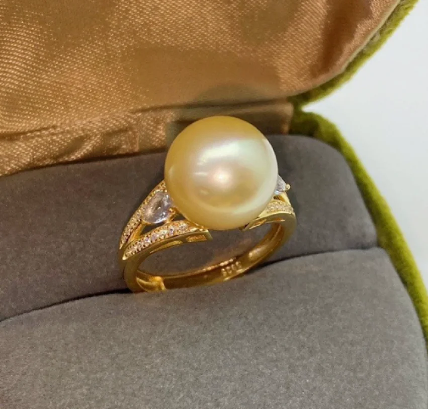 

Новое великолепное ОГРОМНОЕ кольцо AAAAA10-11 мм с натуральным круглым золотым жемчугом Южного моря 925s