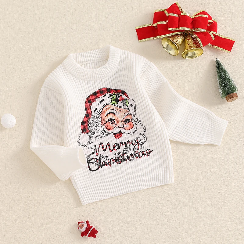 Toddler Girls Boys Sweater Christmas Clothes Letter Santa Print Crew Neck Long Sleeve Kids Pullovers Fall Tops