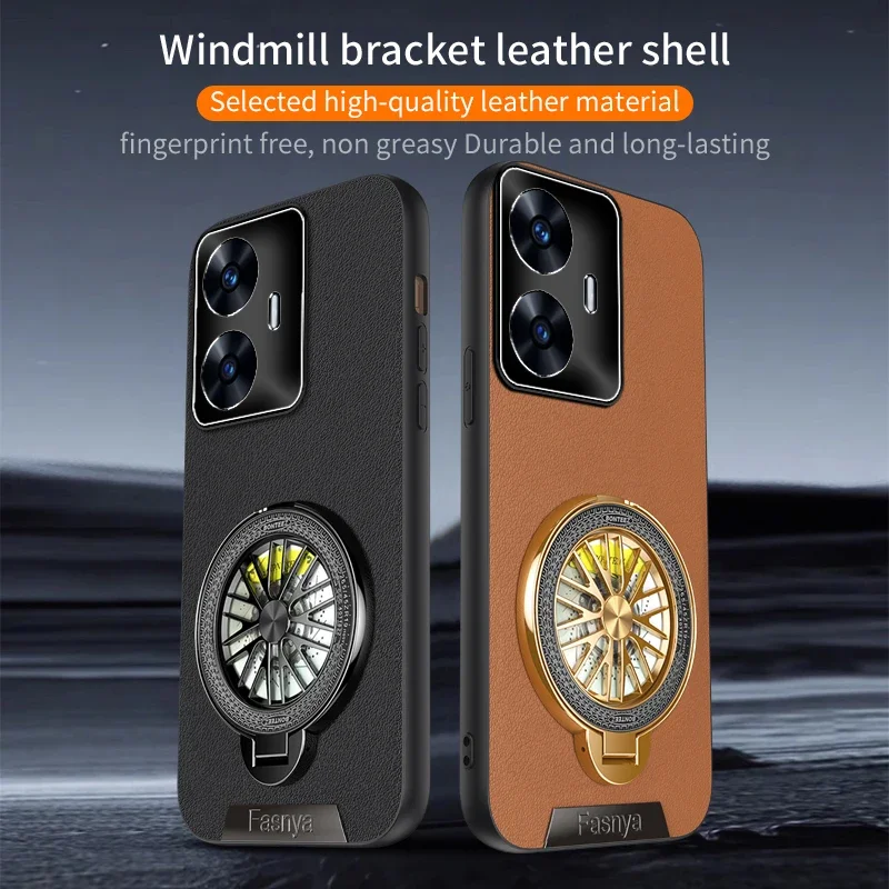 เคสโทรศัพท์หนังเนื้อนุ่มสำหรับ Realme C55 4G C51 C25S C12 C53 C15 C25 ป้องกันการกระแทก ผิวด้าน พร้อมที่ยึดแบบหมุนได้