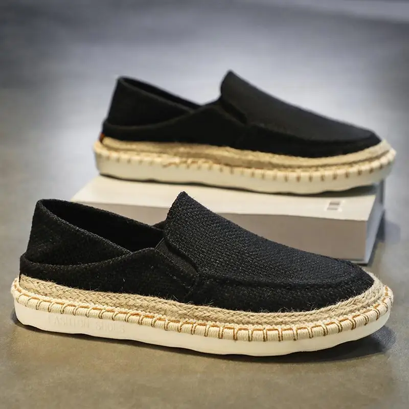Hot Sale Summer Linen Men's Shoes Comfortable Flat Casual Shoe Mens Loafers Slip-On Fisherman Shoes Men mocasines hombre