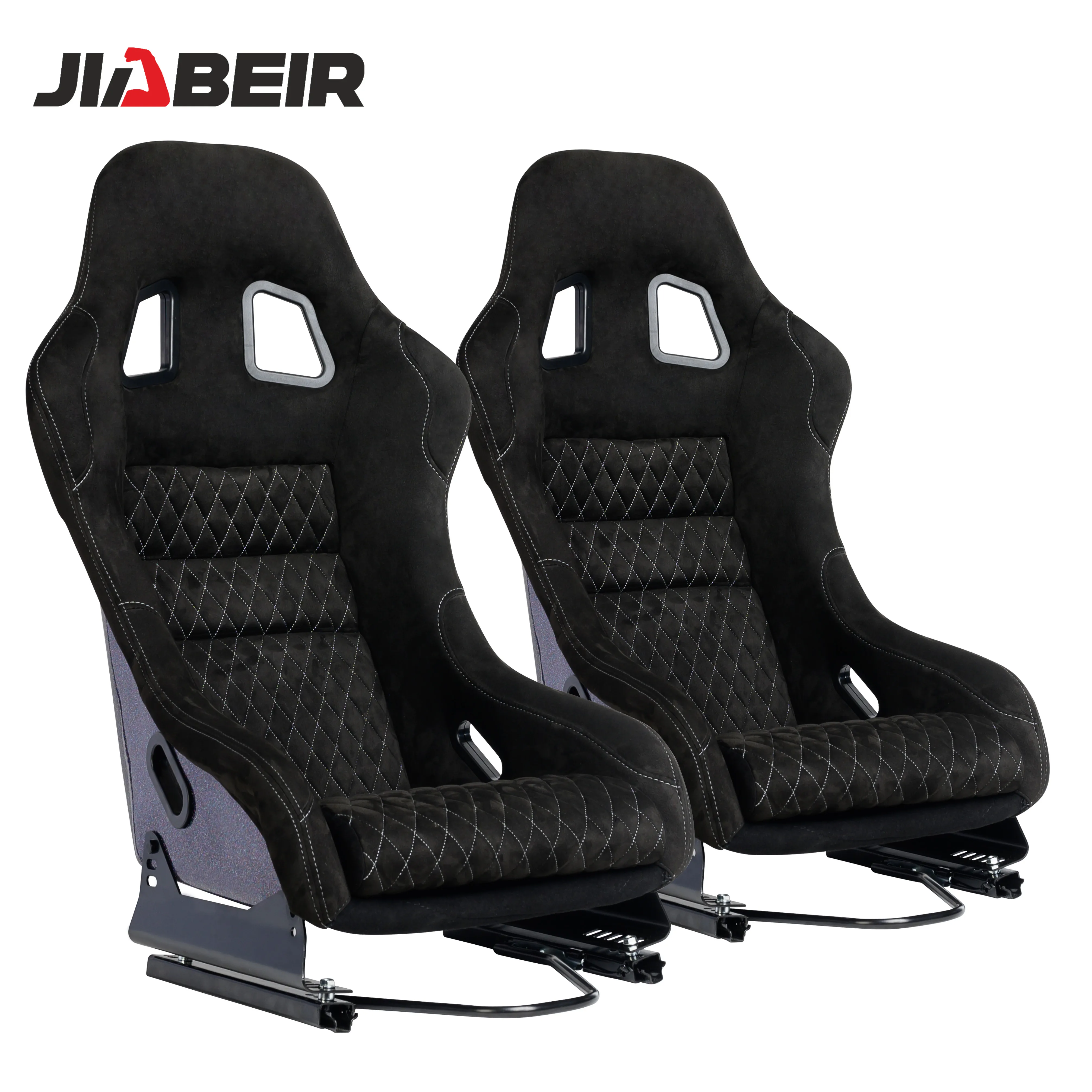 JBR1022 Universal Black Suede Red Stitch Glitter Fiberglass Racing Bucket Seat