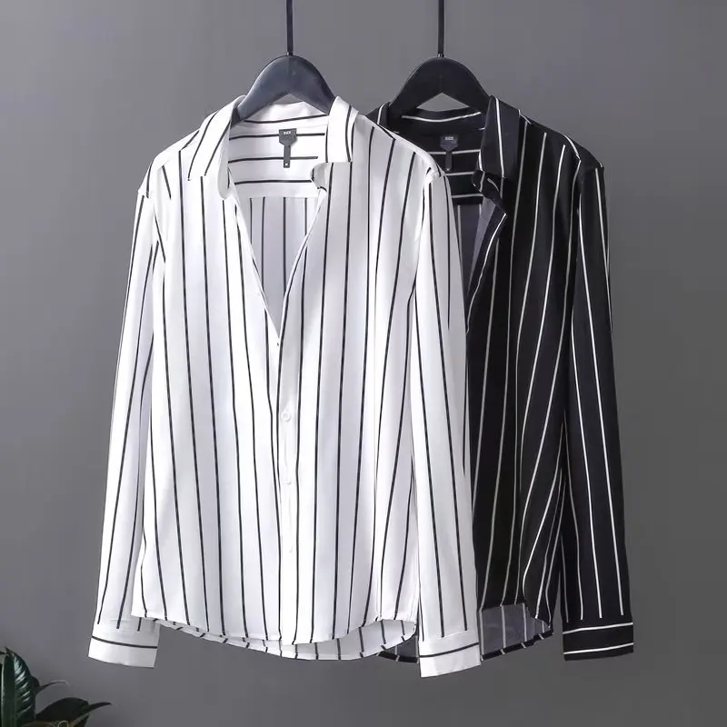 

Fashion Shirt Versatile Youth Fashion Temperament Standard New Style Stripes Harajuku Long-sleeved Men Daily Lazy Autumn Trend